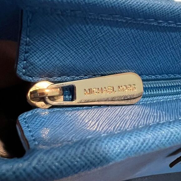 MICHAEL KORS Saffiano Leather Shoulder Bag Tote Blue - Picture 12 of 14